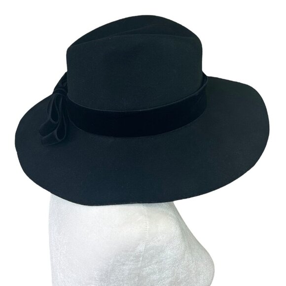Sensi Studio - Women’s Felted Wool Fedora Hat, Velvet Band, Bow - Black, Large - Picture 11 of 16